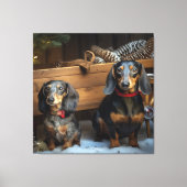 Dachshund Snowy Sleigh Kerst Decor Canvas Afdruk (Voorkant)