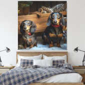 Dachshund Snowy Sleigh Kerst Decor Canvas Afdruk (Insitu (Slaapkamer))