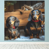 Dachshund Snowy Sleigh Kerst Decor Canvas Afdruk (Insitu (Houten vloer))