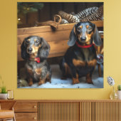 Dachshund Snowy Sleigh Kerst Decor Canvas Afdruk (Insitu (Woonkamer))