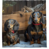 Dachshund Snowy Sleigh Kerst Decor Douchegordijn (Voorkant)