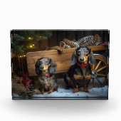 Dachshund Snowy Sleigh Kerst Decor Fotoblokken (Voorkant)