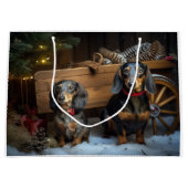 Dachshund Snowy Sleigh Kerst Decor Groot Cadeauzakje (Voorkant)