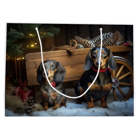 Dachshund Snowy Sleigh Kerst Decor Groot Cadeauzakje (Achterkant)