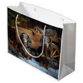 Dachshund Snowy Sleigh Kerst Decor Groot Cadeauzakje (Achterkant Gekanteld)
