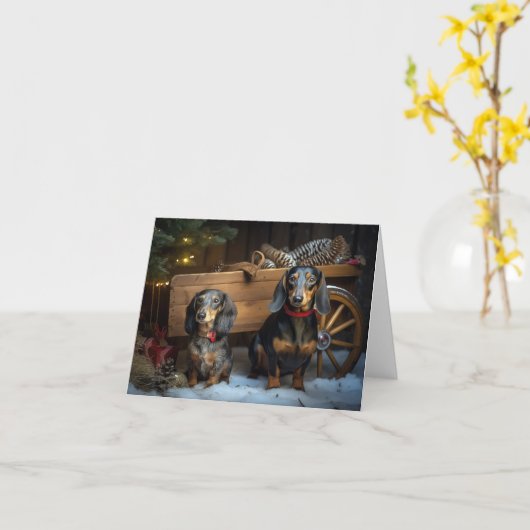 Dachshund Snowy Sleigh Kerst Decor Kaart (Gele Bloem)