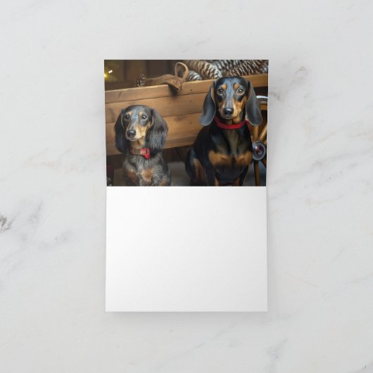 Dachshund Snowy Sleigh Kerst Decor Kaart (Binnen)