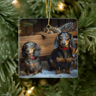 Dachshund Snowy Sleigh Kerst Decor Keramisch Ornament