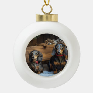 Dachshund Snowy Sleigh Kerst Decor Keramische Bal Ornament