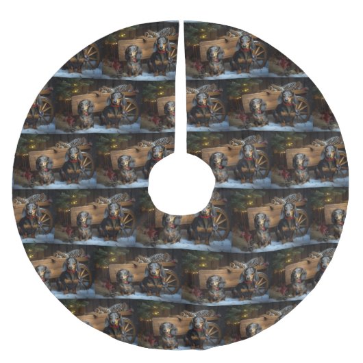 Dachshund Snowy Sleigh Kerst Decor Kerstboom Rok (Voorkant)