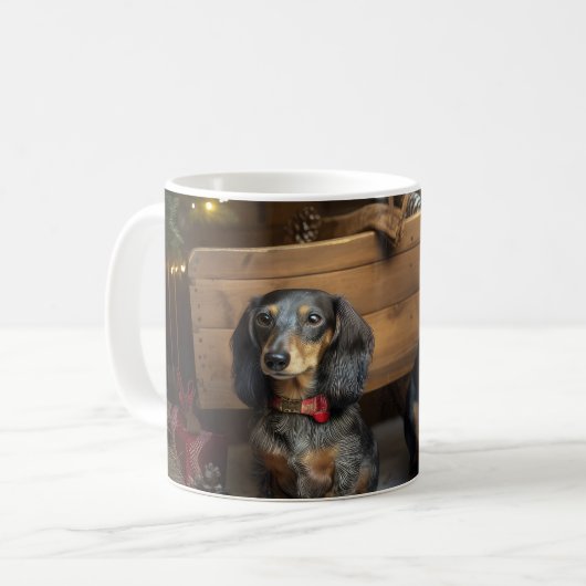 Dachshund Snowy Sleigh Kerst Decor Koffiemok (Voorkant links)