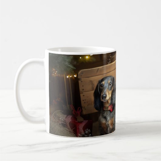 Dachshund Snowy Sleigh Kerst Decor Koffiemok (Links)