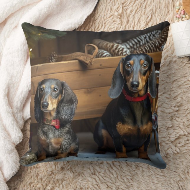 Dachshund Snowy Sleigh Kerst Decor Kussen (Deken)