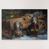 Dachshund Snowy Sleigh Kerst Decor Legpuzzel (Horizontaal)