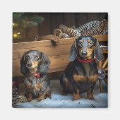 Dachshund Snowy Sleigh Kerst Decor Magneet (Voorkant)