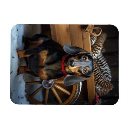 Dachshund Snowy Sleigh Kerst Decor Magneet (Horizontaal)