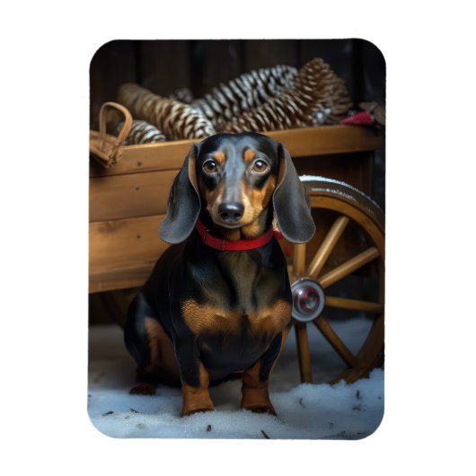 Dachshund Snowy Sleigh Kerst Decor Magneet (Verticaal)