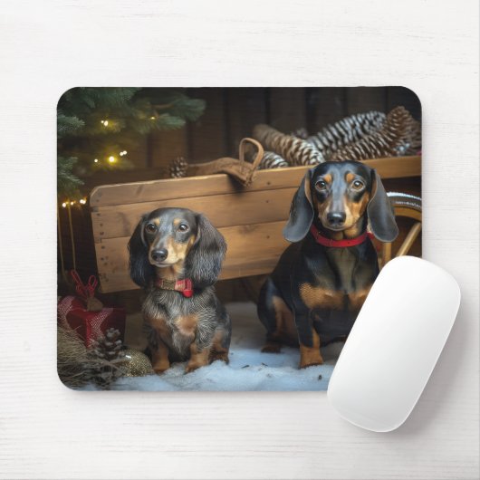 Dachshund Snowy Sleigh Kerst Decor Muismat (Met muis)