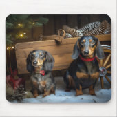 Dachshund Snowy Sleigh Kerst Decor Muismat (Voorkant)