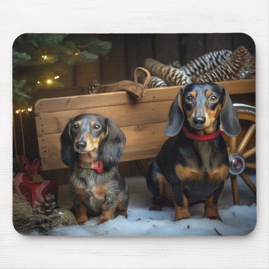 Dachshund Snowy Sleigh Kerst Decor Muismat (Voorkant)