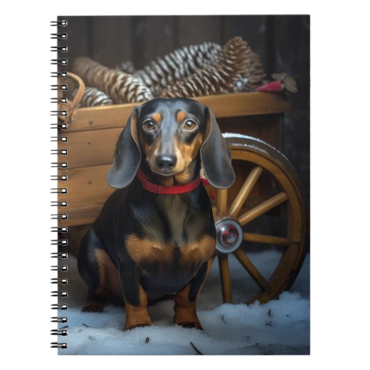Dachshund Snowy Sleigh Kerst Decor Notitieboek (Voorkant)