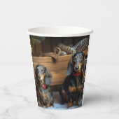 Dachshund Snowy Sleigh Kerst Decor Papieren Bekers (Achterkant)