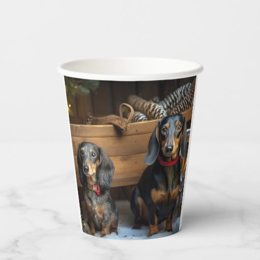 Dachshund Snowy Sleigh Kerst Decor Papieren Bekers (Achterkant)