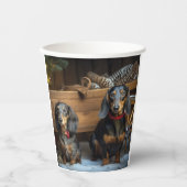 Dachshund Snowy Sleigh Kerst Decor Papieren Bekers (Voorkant)