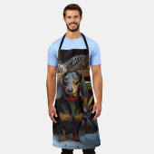 Dachshund Snowy Sleigh Kerst Decor Schort (Gedragen)