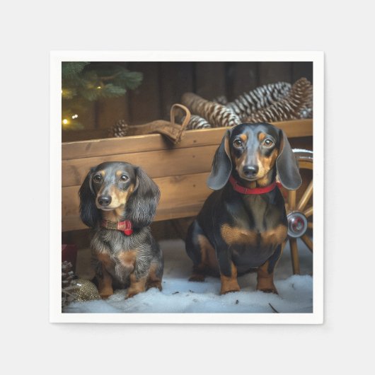 Dachshund Snowy Sleigh Kerst Decor Servet (Voorkant)