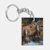 Dachshund Snowy Sleigh Kerst Decor Sleutelhanger (Voorkant Links)