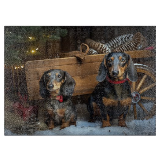 Dachshund Snowy Sleigh Kerst Decor Snijplank (Voorkant)