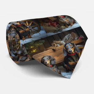 Dachshund Snowy Sleigh Kerst Decor Stropdas