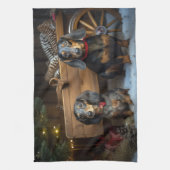 Dachshund Snowy Sleigh Kerst Decor Theedoek (Verticaal)