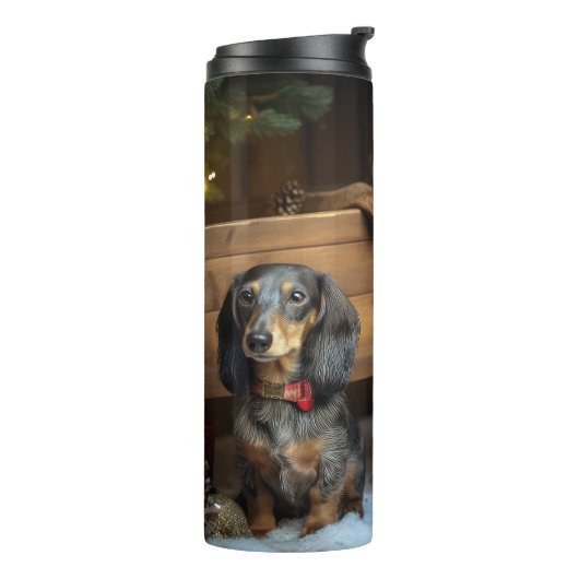 Dachshund Snowy Sleigh Kerst Decor Thermosbeker (Gedraaid links)