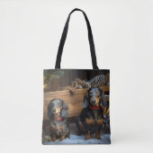 Dachshund Snowy Sleigh Kerst Decor Tote Bag (Voorkant)