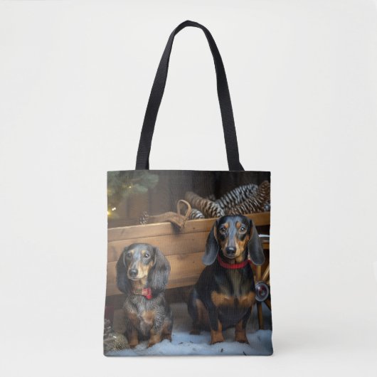 Dachshund Snowy Sleigh Kerst Decor Tote Bag (Voorkant)