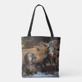Dachshund Snowy Sleigh Kerst Decor Tote Bag (Achterkant)