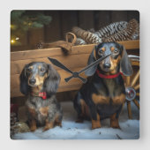 Dachshund Snowy Sleigh Kerst Decor Vierkante Klok (Voorkant)