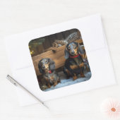 Dachshund Snowy Sleigh Kerst Decor Vierkante Sticker (Envelop)