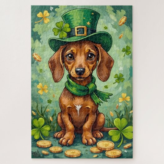 Dachshund St. Patrick's Day GeluksHond Legpuzzel (Verticaal)