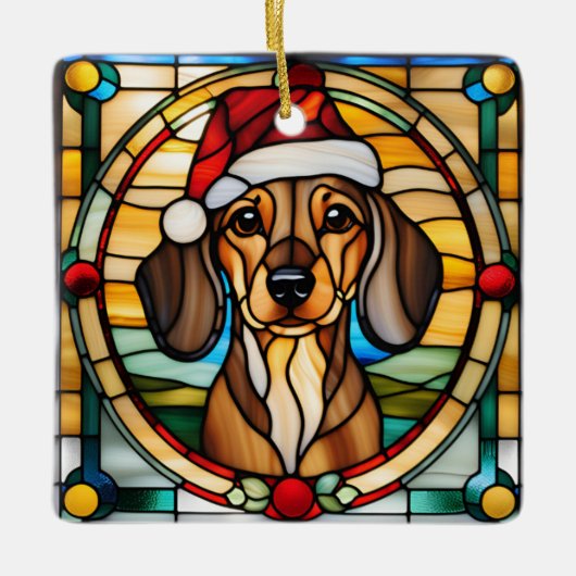 Dachshund Stained Glass Christmas Ornament (Voorkant)