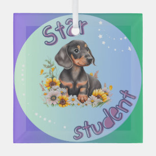 Dachshund Star Student Glas Ornament