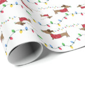Dachshund Stealing kerstboomverlichting Gift Wrap Cadeaupapier (Rol Hoek)