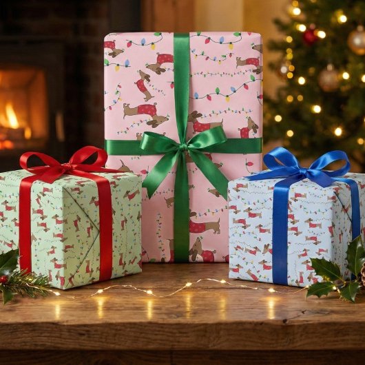 Dachshund stelen Kerstboom Lights Ondeugend Inpakpapier Vel