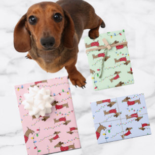 Dachshund stelen Kerstboom Lights Ondeugend Inpakpapier Vel