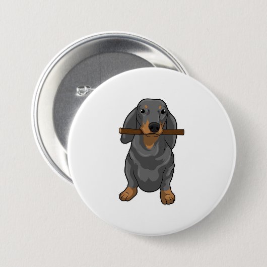 Dachshund Stick Ronde Button 7,6 Cm (Voorkant /achterkant)