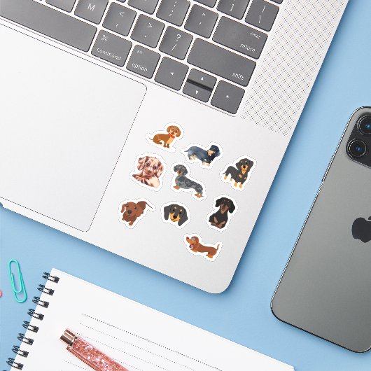 Dachshund Stickers (Laptop met iPhone)