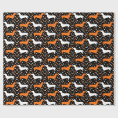 Dachshund Stippen Wit en Sinaasappel op zwart Hall Cadeaupapier (Vlak)