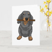 Dachshund Stokje Kaart (Gele Bloem)